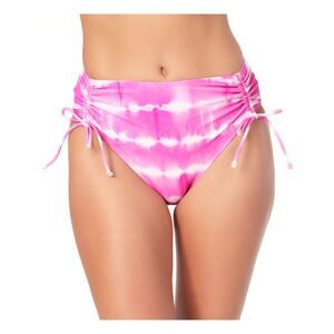 CALIFORNIA WAVES Women's Pink Ruched Side Tie High Waisted Swimsuit Bottom L